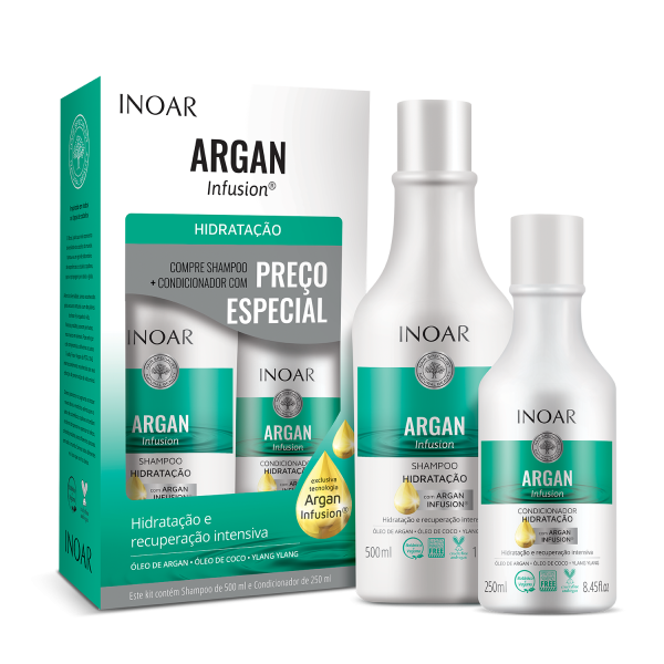 INOAR Argan Hydrating Duo Kit - juukseid niisutav šampooni ja palsami komplekt, 500 ml+250 ml