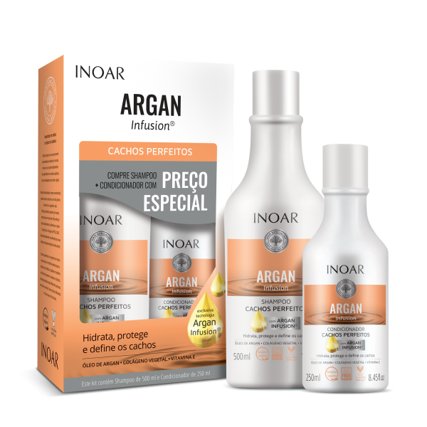 INOAR Argan Infusion Perfect Curls Duo komplekt - komplekt lainelistele ja lokkis juustele, 500 ml+250 ml