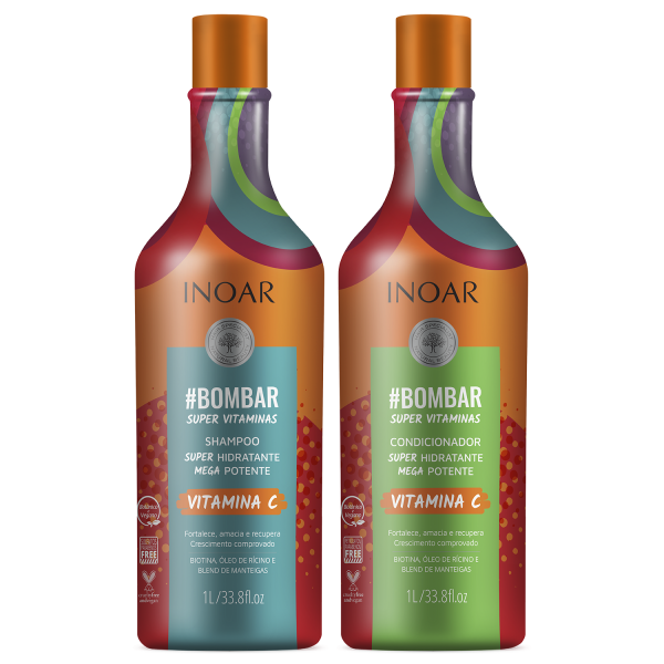 INOAR #Bombar Super Vitamin Duo komplekt vitamiinidega rikastatud (šampoon, 1000 ml, palsam, 1000 ml)