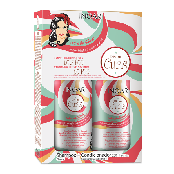 INOAR Divine Curls Duo Kit - tööriistade komplekt lokkis lainelistele juustele, 2x250 ml