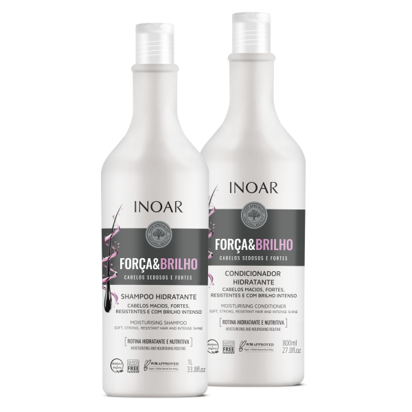 INOAR Força & Brilho Duo komplekt juustele (niisutav šampoon, 1000 ml + palsam, 800 ml)