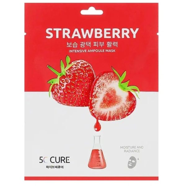 5C Cure Strawberry Intensive Ampoule Mask leht-näomask maasikaekstraktiga, 1 tk.