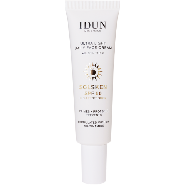 Idun Minerals Extra Light päevane näokreem niatsiinamiidiga, kõik nahatüübid, SPF 50, 30 ml