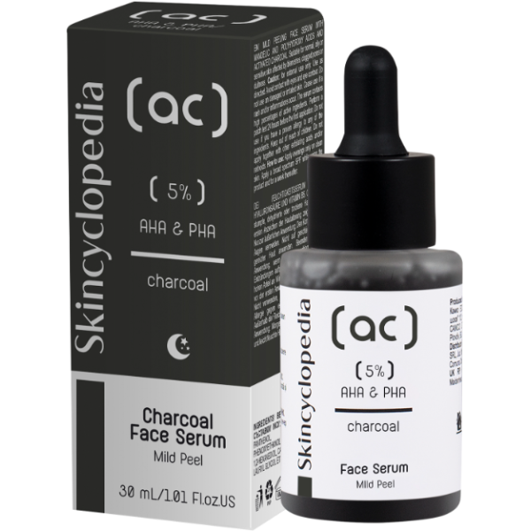 Skincyclopedia Charcoal Face Serum Mild Peel kooriv näoseerum 5% AHA ja PHA happekompleksiga, 30 ml