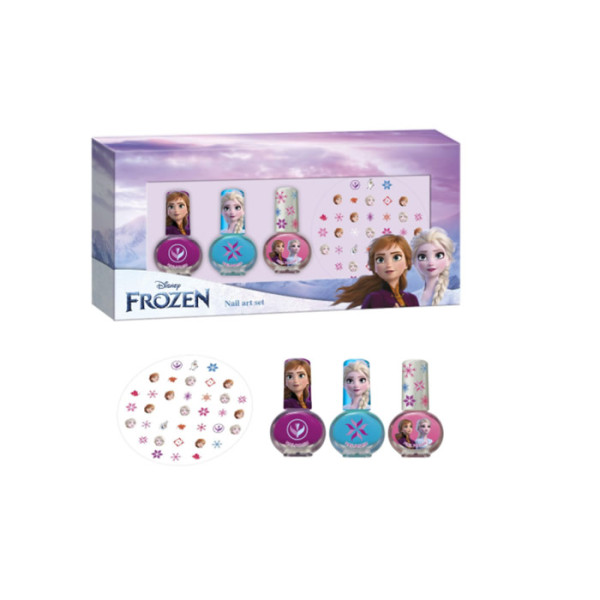 Disney Frozen Nail Art Set maniküürikomplekt (3 küünelakki + kleebised)