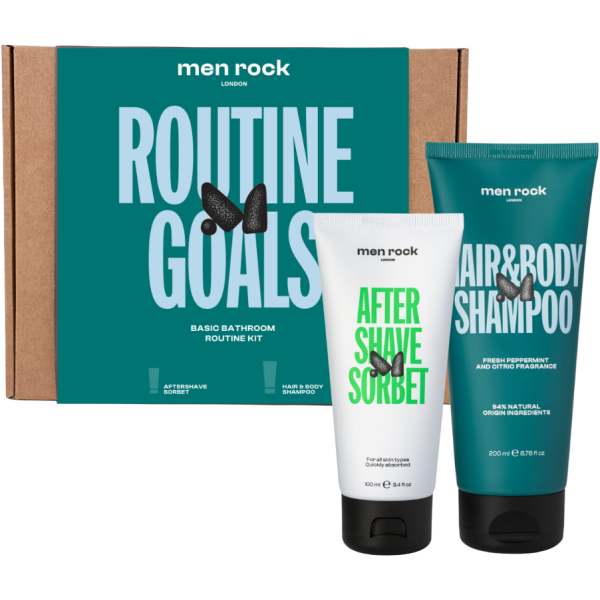 Men Rock ROUTINE GOALS Basic Grooming Routine Kit juuste- ja nahahooldustoodete komplekt meestele, 1 tk