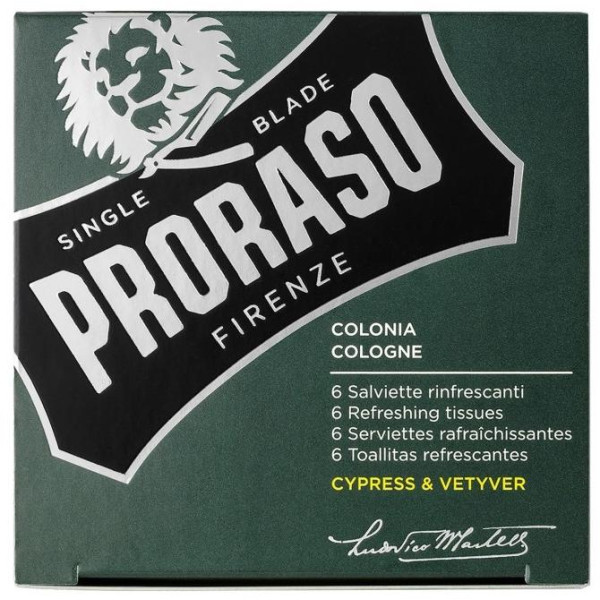 Proraso Cypress & Vetyver Refreshing Tissues Värskendavad salvrätikud, 6 tk.