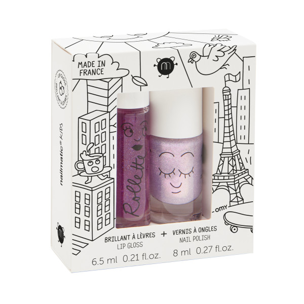 Nailmatic KIDS LOVELY CITY Rollette Nail Polish Duo komplekt Küünelaki ja huuleläike komplekt, 1tk