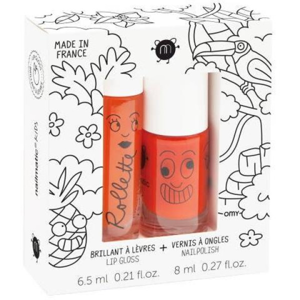 Nailmatic KIDS TROPICAL Rollette Nail Polish Duo komplekt Küünelaki ja huuleläike komplekt, 1tk