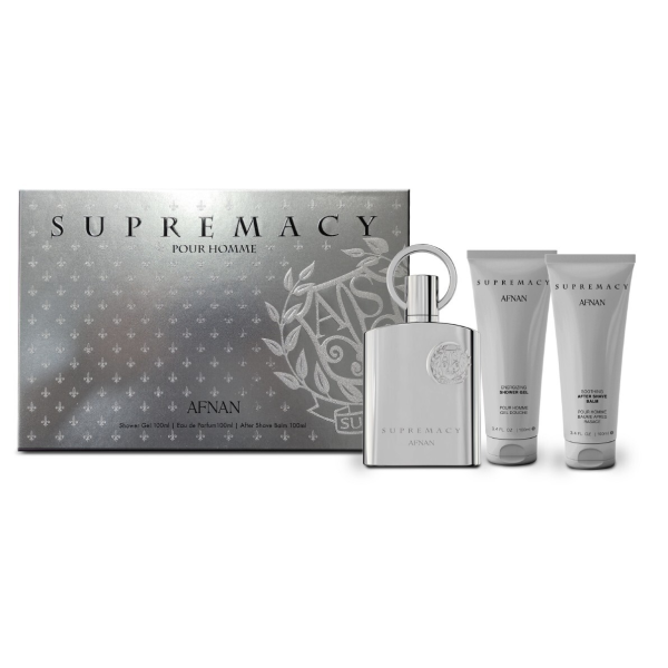 Afnan Supremacy Silver EDP lõhnastatud vesi meestele, 100 ml + sprchový gel, 100 ml + balzám po holení, 100 ml