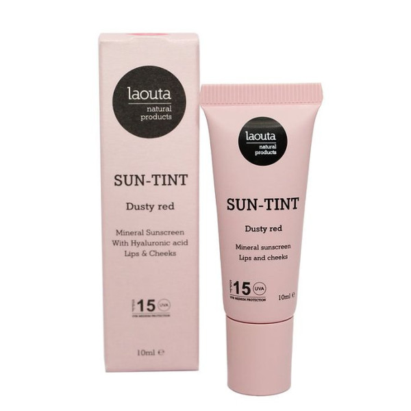 Naturaalne huule- ja põsevärv päikesekaitsega Laouta Sun Tint Dusty Red, punane toon, SPF 15, 10 ml