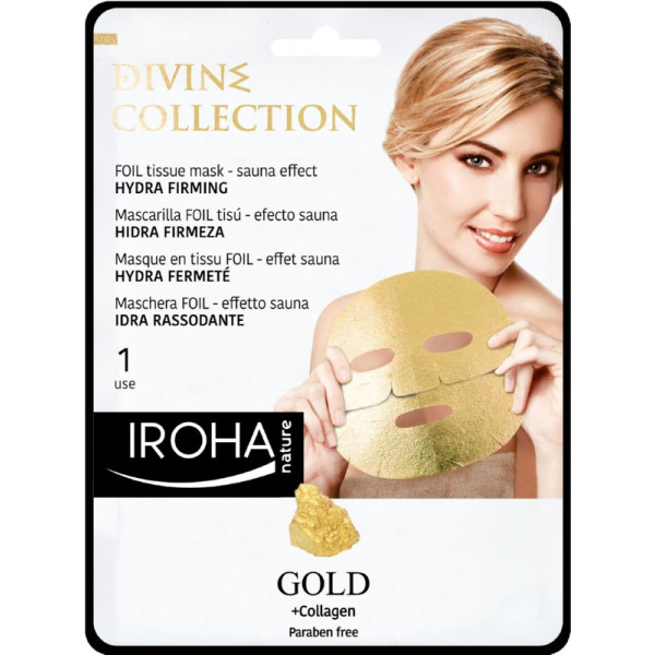 Pinguldav näomask Iroha Divine Collection FOIL Tissue Mask Hydra Firming, 24K kulla ja kollageeniga, 25 ml