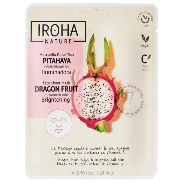 Iroha Brightening Face Sheet Mask Dragon Fruit & Hyaluronic Acid, draakoni puuvilja ja hüaluroonhappega