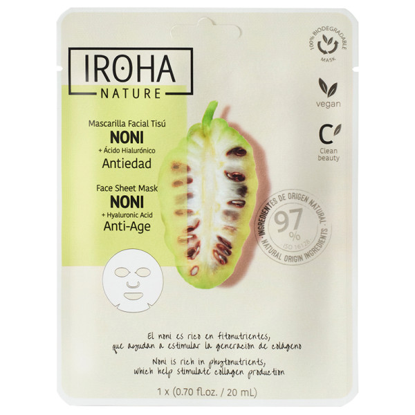 Pinguldav näomask Iroha Anti-Age Face Sheet Mask Noni ja hüaluroonhappega, morinda ja hüaluroonhappega