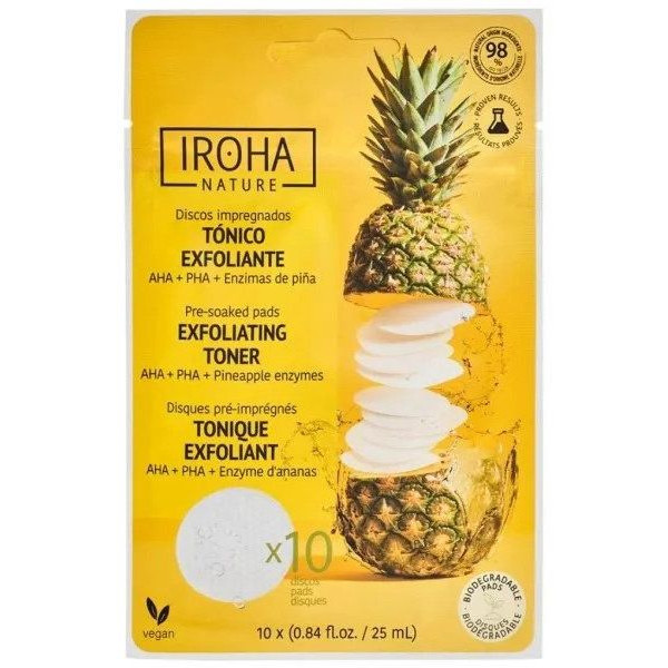 Iroha Nature Exfoliating & Brightening Toner Pad Pineapple, sügavpuhastav ja sära andev näonahka, 10 tk.