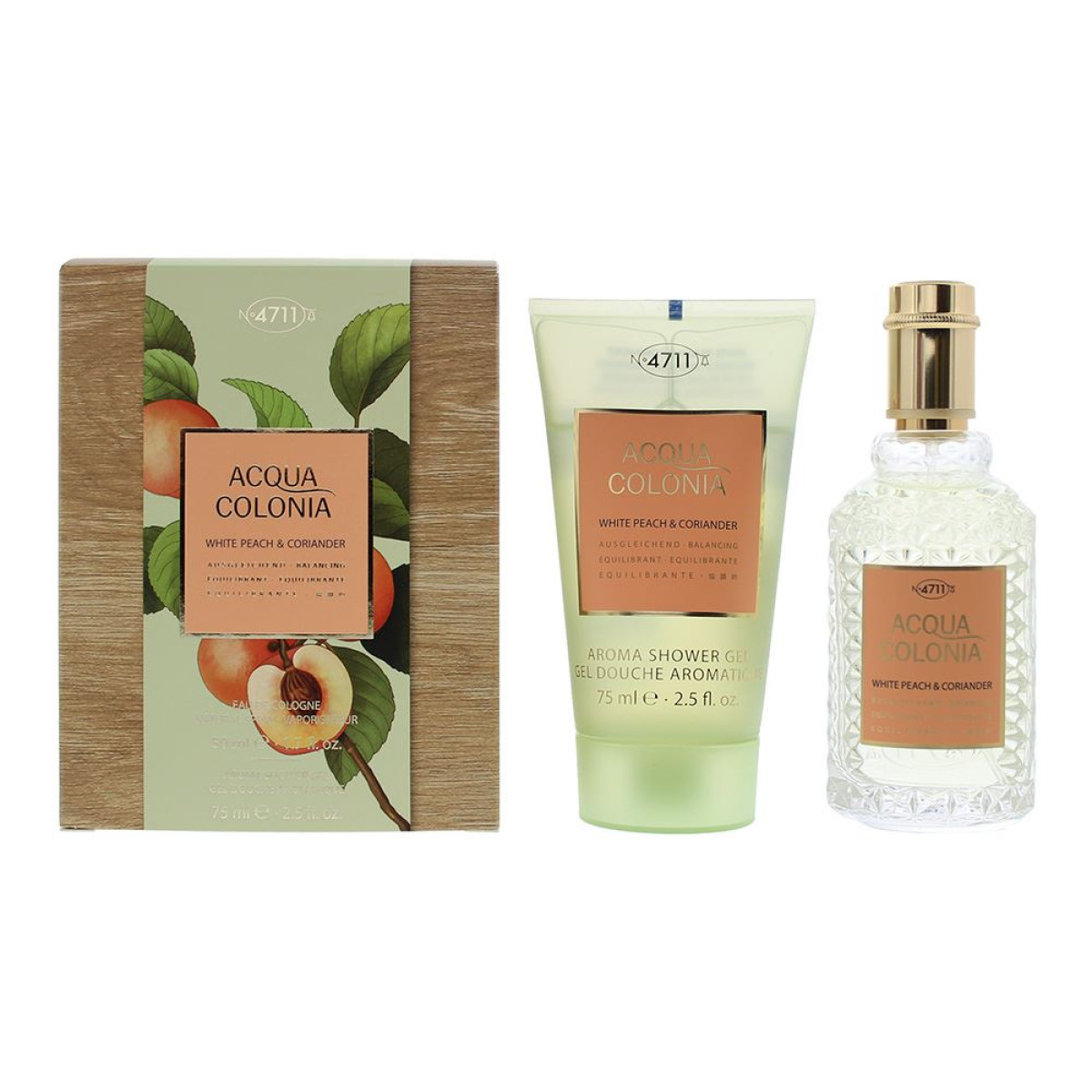 Set 4711: Acqua Colonia White Peach & Coriander Eau De Cologne Unisex, 50 ml + Acqua Colonia White Peach & Coriander Moisturizing Shower Gel Body All Skin Types, 75 ml