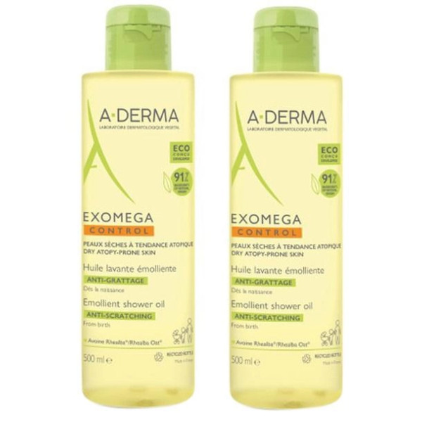 A-Derma Exomega Control pehmendav dušiõli kuivale nahale, 2 x 500 ml