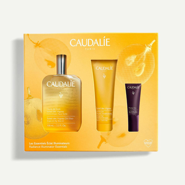 Caudalie The Brightening Glow Essentials näo- ja kehahoolduskomplekt (kehaõli, 100 ml + dušigeel, 50 ml + silmakreem, 5 ml)