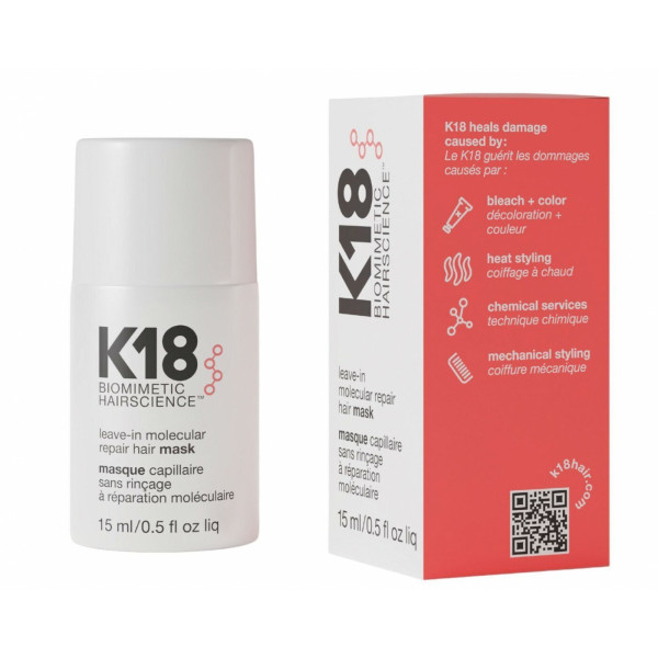 K18 Leave-in Molecular Repair juuksemask, jäetav molekulaarne parandav juuksemask, 15 ml